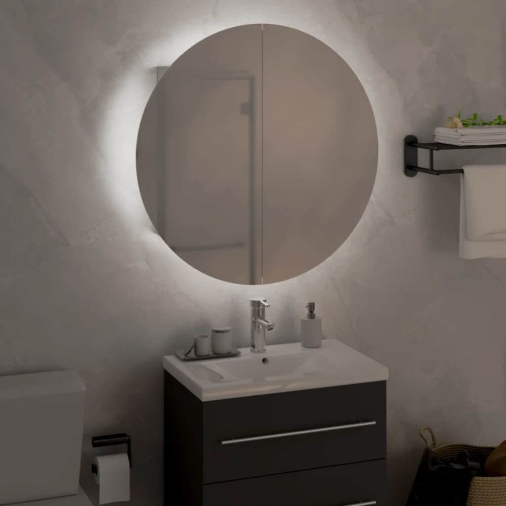 Baderomsskap Med Rundt Speil Og Led Hvit 47X47X17,5 Cm
