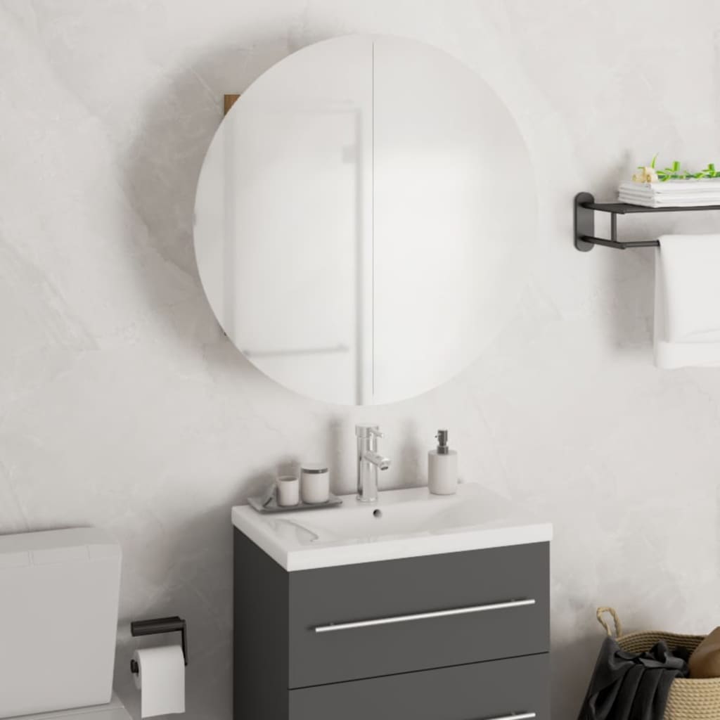 Baderomsskap Med Rundt Speil Og Led Svart 47X47X17,5 Cm