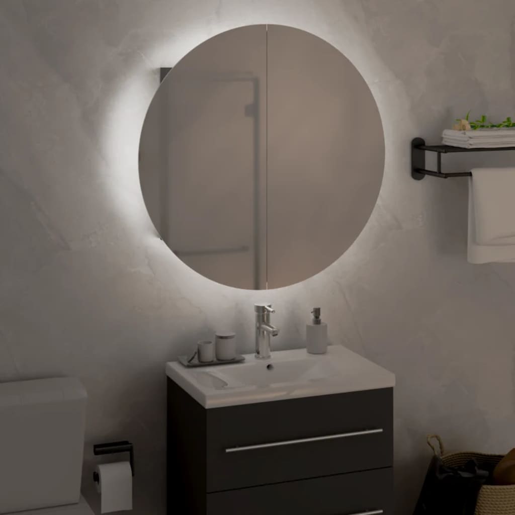 Baderomsskap Med Rundt Speil Og Led Grå 47X47X17,5 Cm