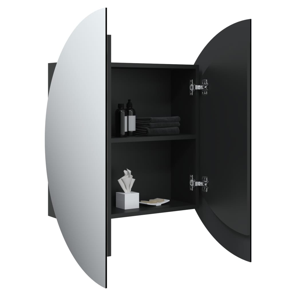 Baderomsskap Med Rundt Speil Og Led Svart 54X54X17,5 Cm