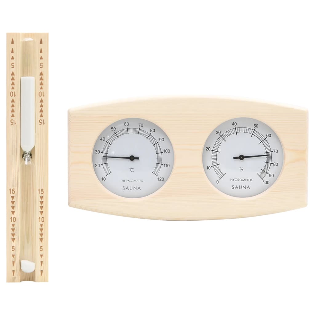 2-I-1 Hygrometer Og Timeglass Til Badstue Heltre Furu