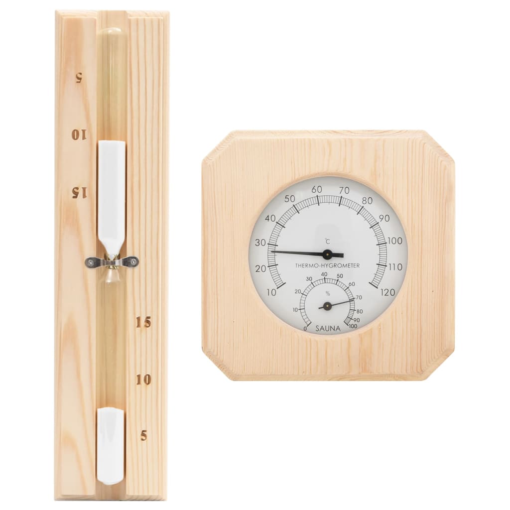 2-I-1 Hygrometer Og Timeglass Til Badstue Heltre Furu