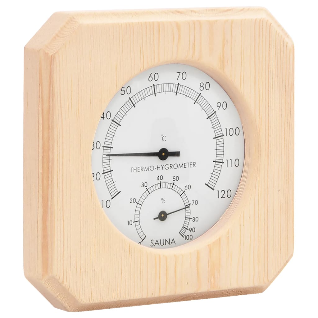 2-I-1 Hygrometer Og Timeglass Til Badstue Heltre Furu