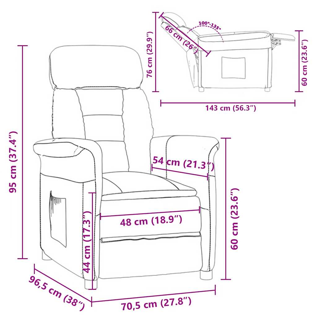 Recliner Stol Taupe Gråbrun 70,5 X 96,5 X 95 Cm Polyester