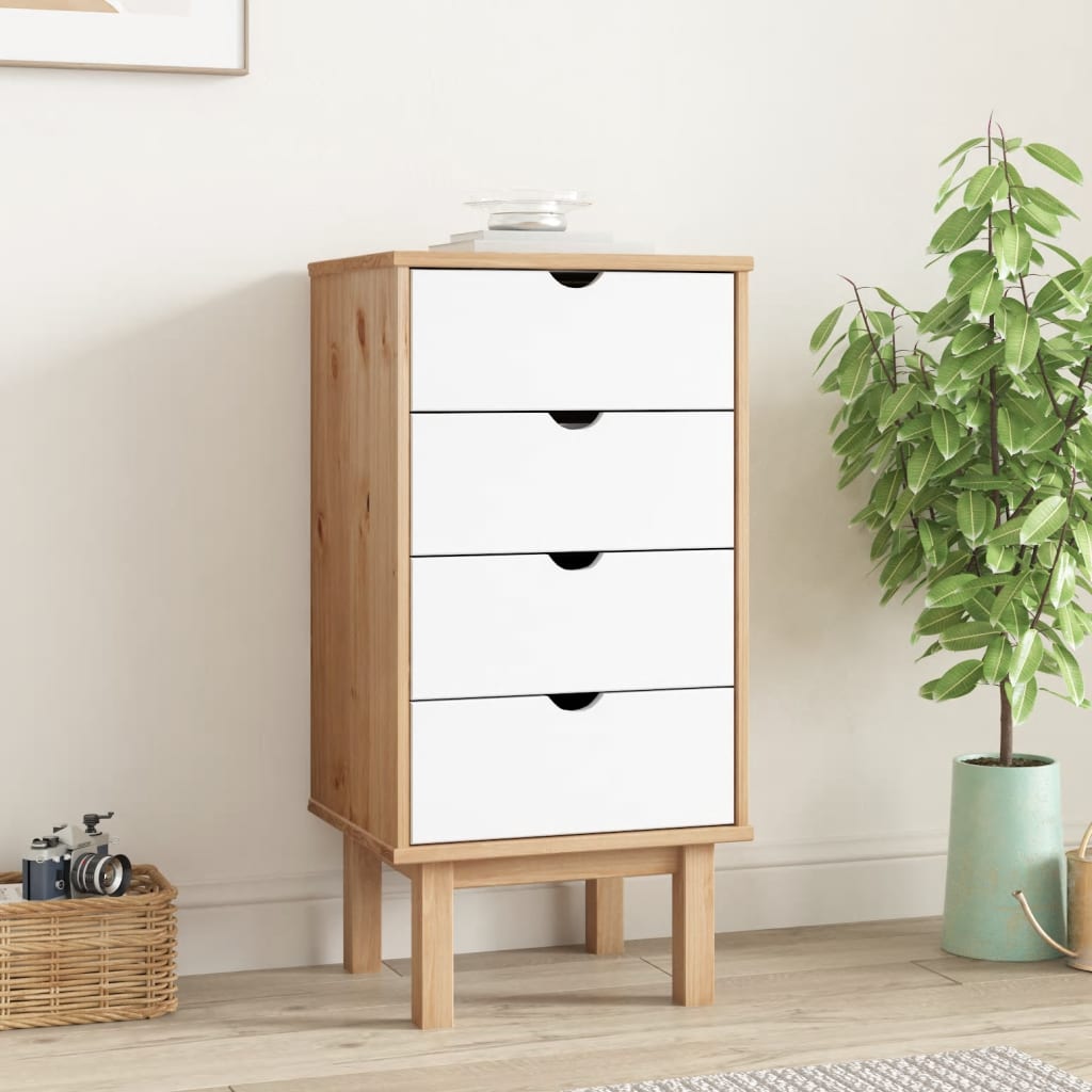 Kommode Otta Brun Og Hvit 45X39X90 Cm Heltre Furu
