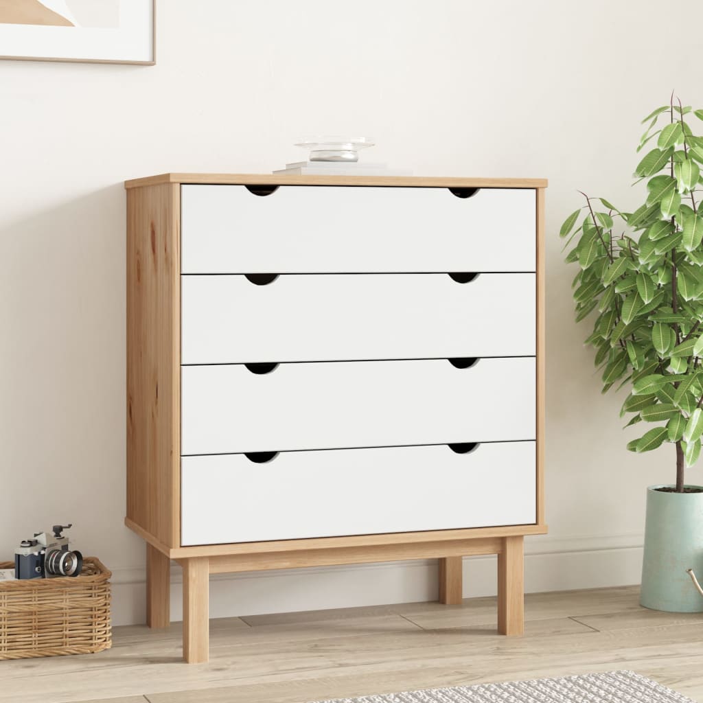 Kommode Otta Brun Og Hvit 76,5X39,5X90 Cm Heltre Furu