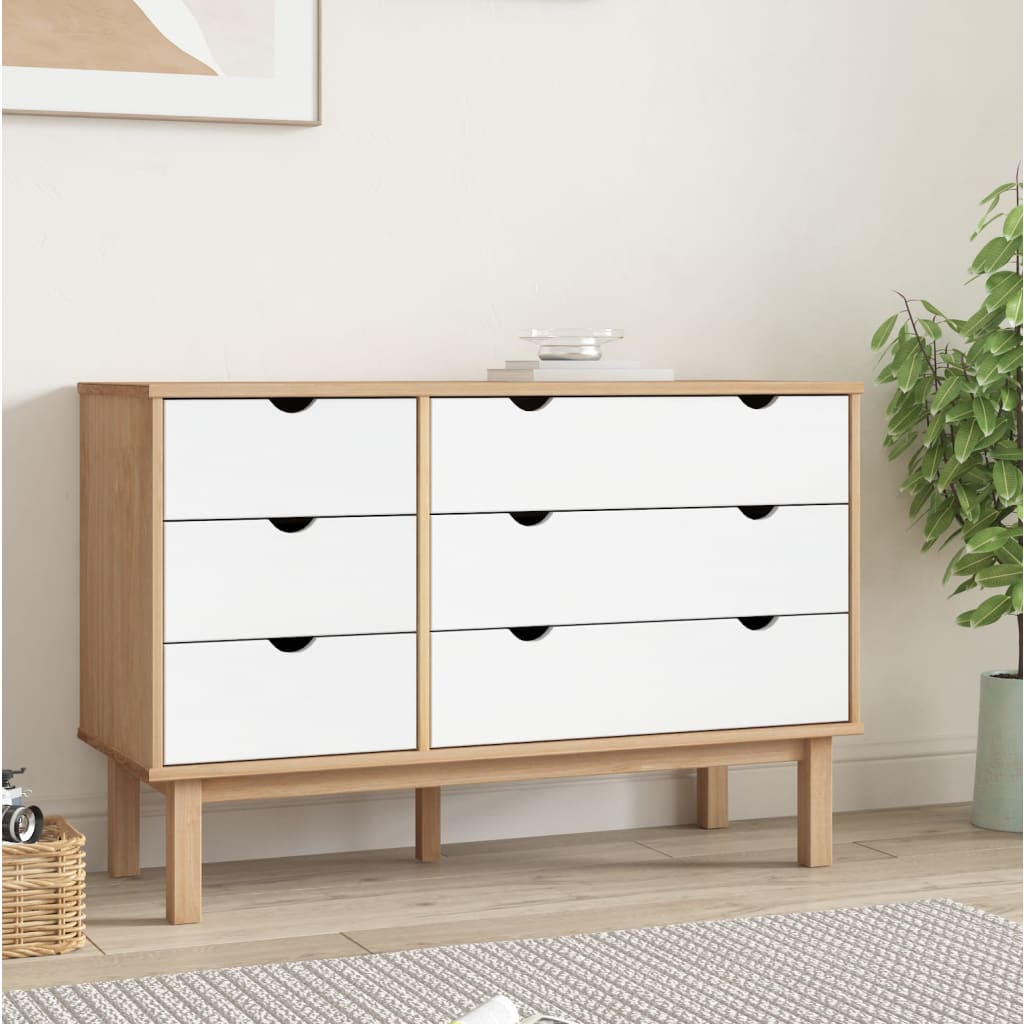 Kommode Otta Brun Og Hvit 111X43X73,5 Cm Heltre Furu