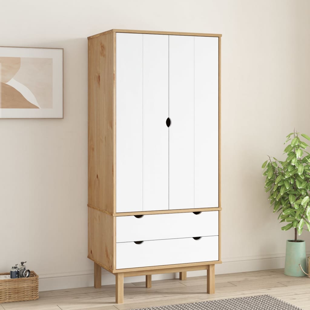 Garderobe Otta Brun Og Hvit 76,5X53X172 Cm Heltre Furu