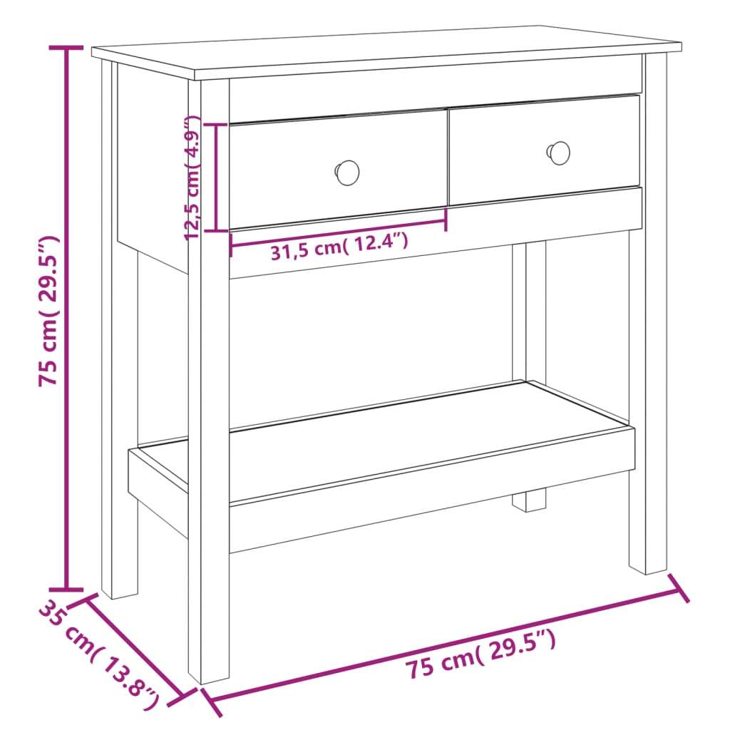 Konsollbord Hvit 75X35X75 Cm Heltre Furu