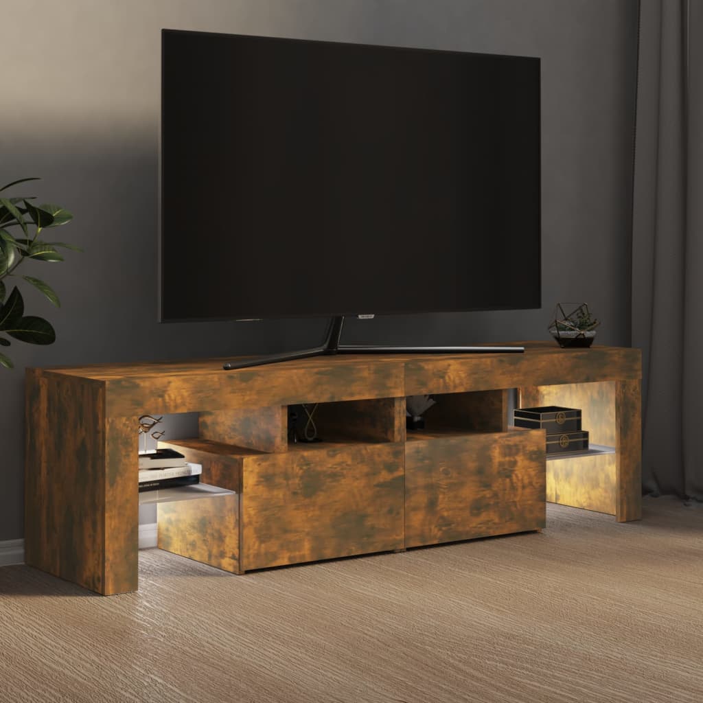 Tv-Benk Med Led-Lys Røkt Eik 140X36,5X40 Cm