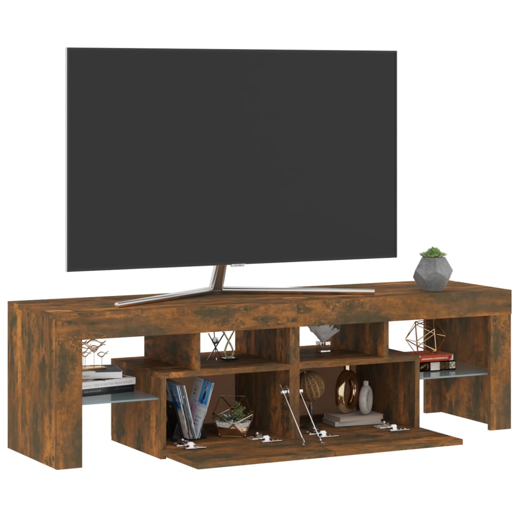 Tv-Benk Med Led-Lys Røkt Eik 140X36,5X40 Cm