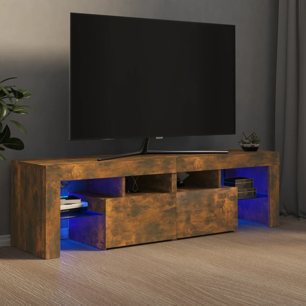 Tv-Benk Med Led-Lys Røkt Eik 140X36,5X40 Cm