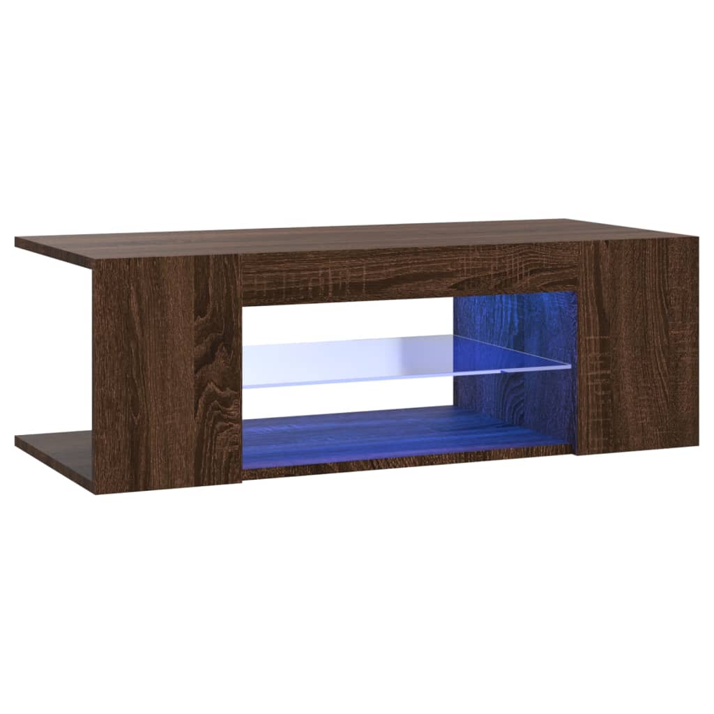 Tv-Benk Med Led-Lys Brun Eik 90X39X30 Cm