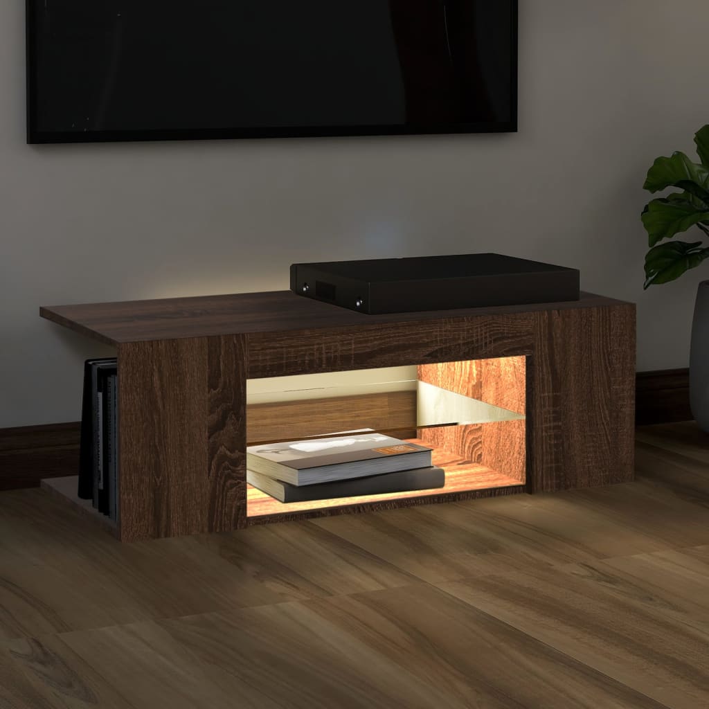 Tv-Benk Med Led-Lys Brun Eik 90X39X30 Cm
