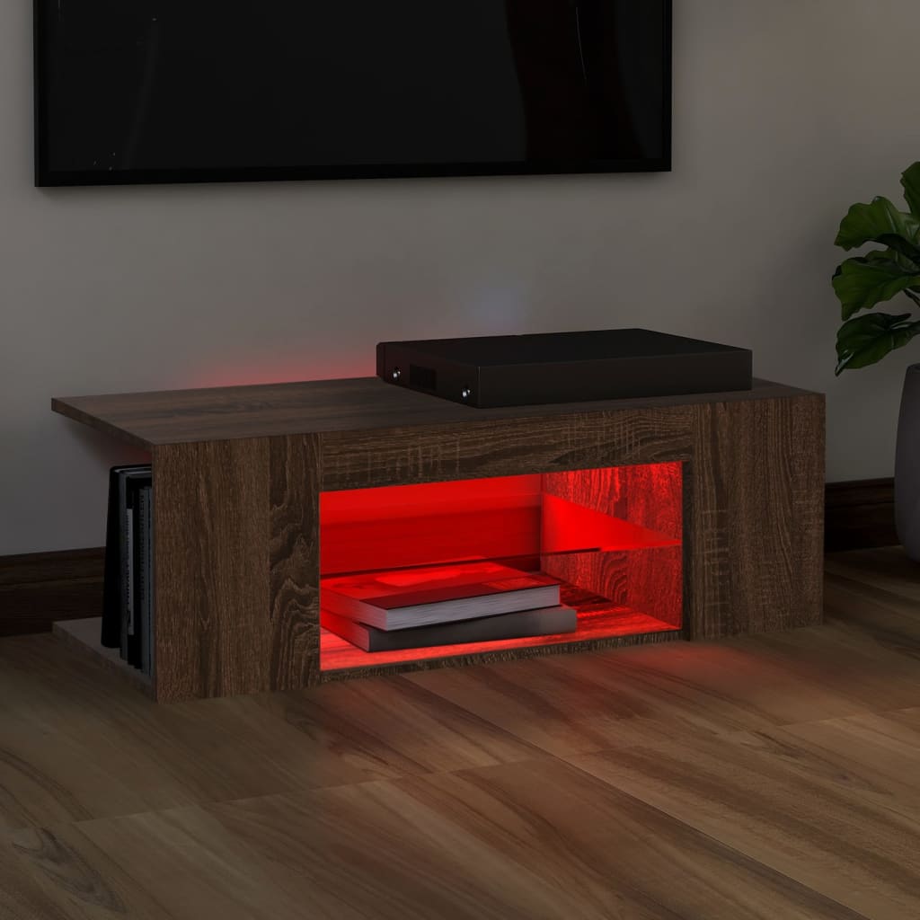 Tv-Benk Med Led-Lys Brun Eik 90X39X30 Cm
