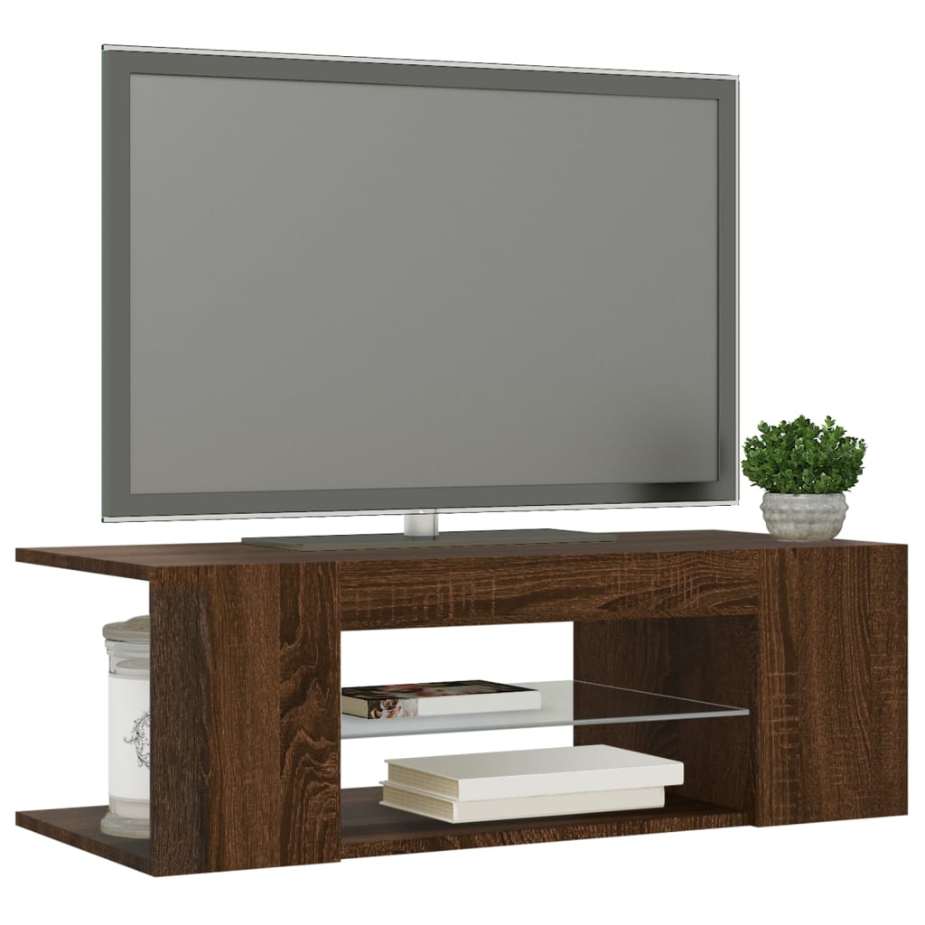 Tv-Benk Med Led-Lys Brun Eik 90X39X30 Cm