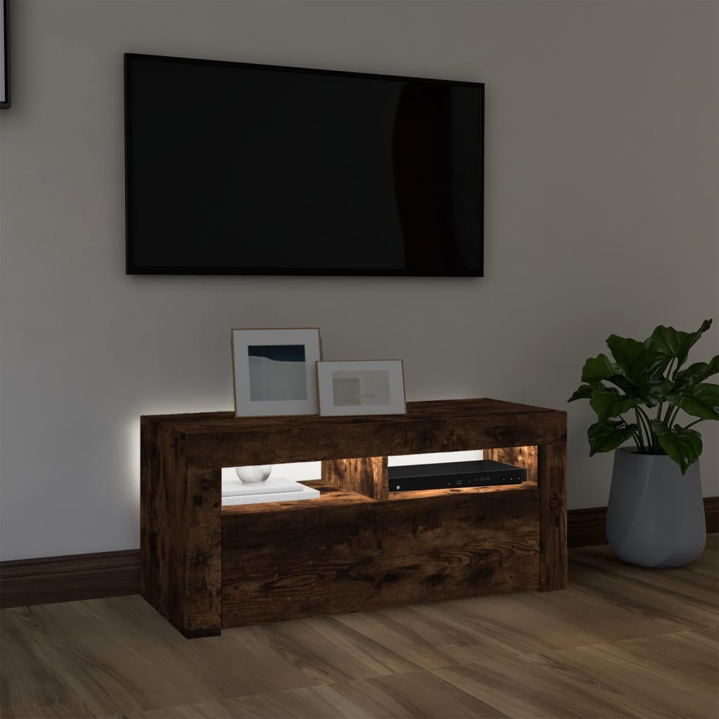Tv-Benk Med Led-Lys Røkt Eik 90X35X40 Cm