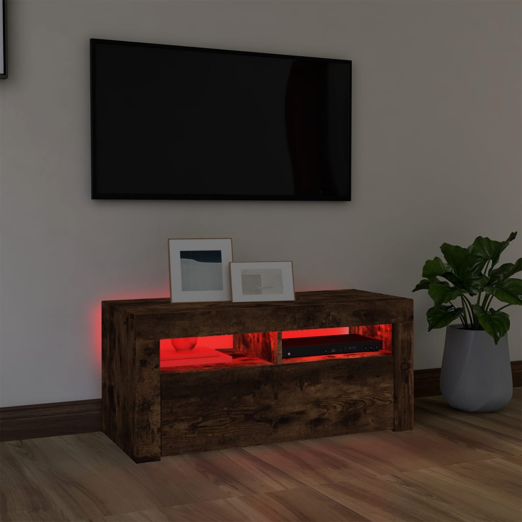 Tv-Benk Med Led-Lys Røkt Eik 90X35X40 Cm