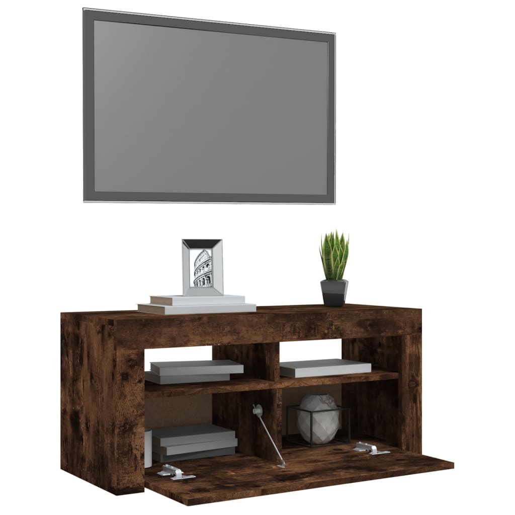Tv-Benk Med Led-Lys Røkt Eik 90X35X40 Cm