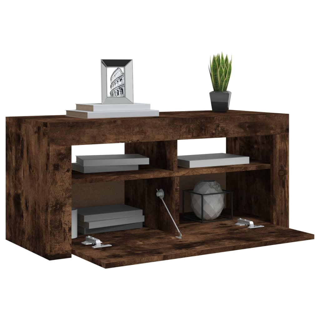 Tv-Benk Med Led-Lys Røkt Eik 90X35X40 Cm