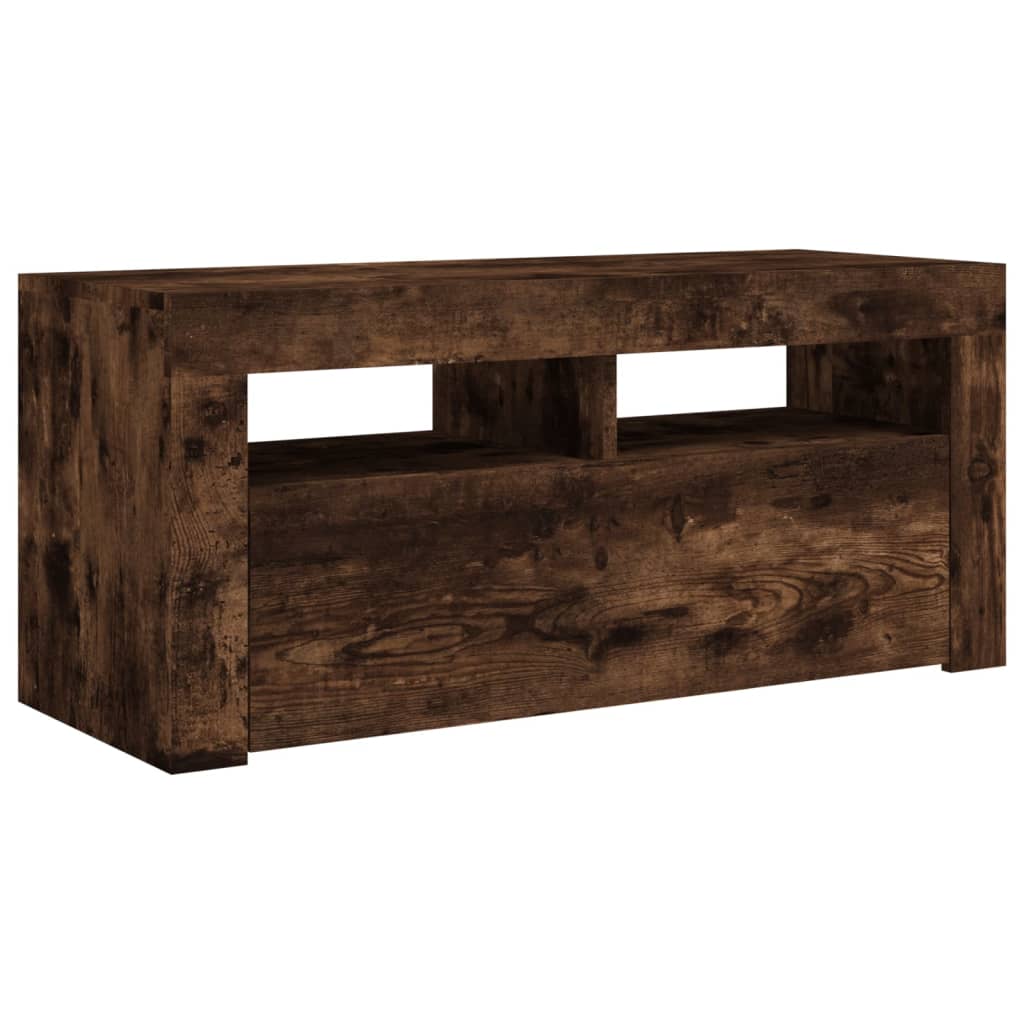 Tv-Benk Med Led-Lys Røkt Eik 90X35X40 Cm