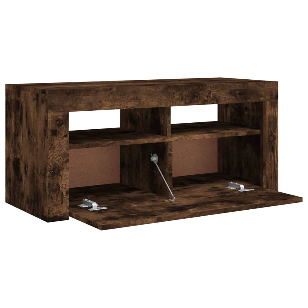 Tv-Benk Med Led-Lys Røkt Eik 90X35X40 Cm