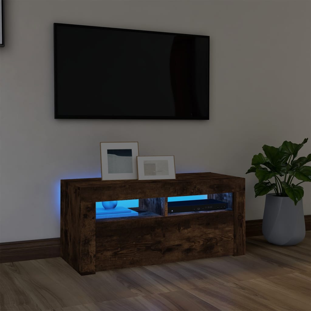 Tv-Benk Med Led-Lys Røkt Eik 90X35X40 Cm