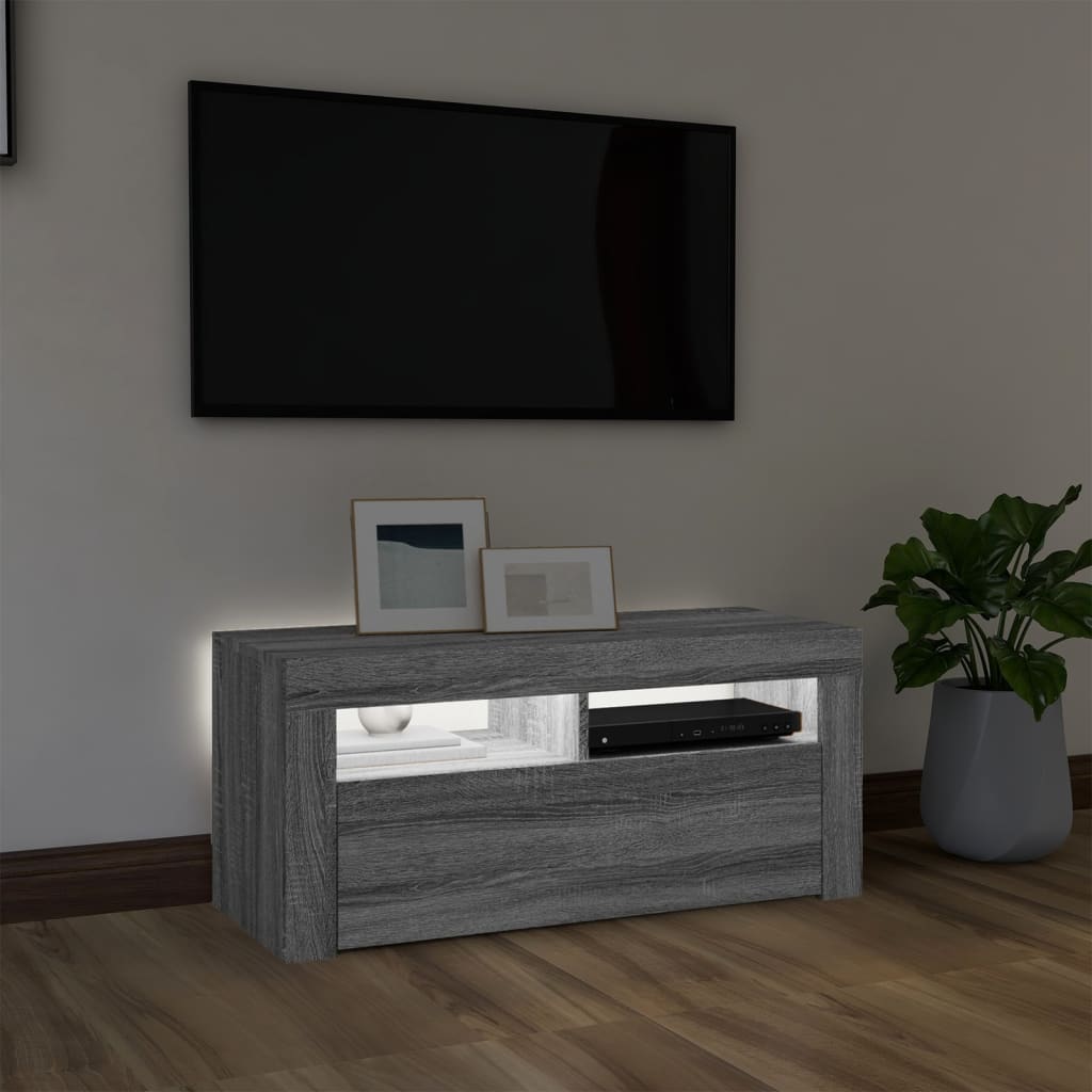 Tv-Benk Med Led-Lys Grå Sonoma 90X35X40 Cm