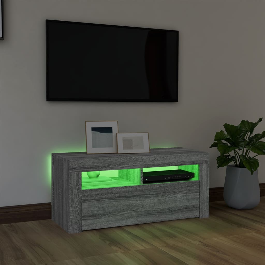 Tv-Benk Med Led-Lys Grå Sonoma 90X35X40 Cm