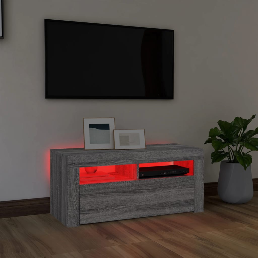 Tv-Benk Med Led-Lys Grå Sonoma 90X35X40 Cm