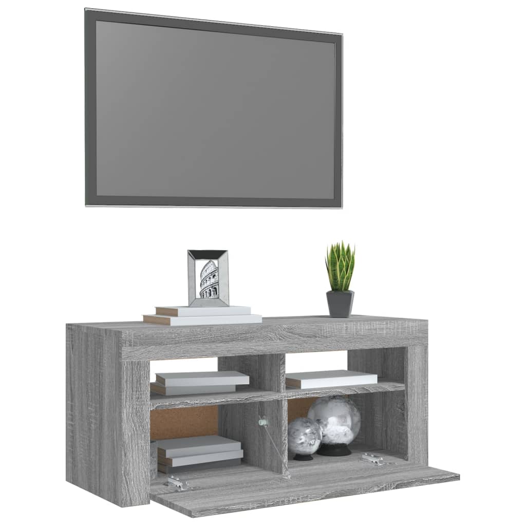 Tv-Benk Med Led-Lys Grå Sonoma 90X35X40 Cm
