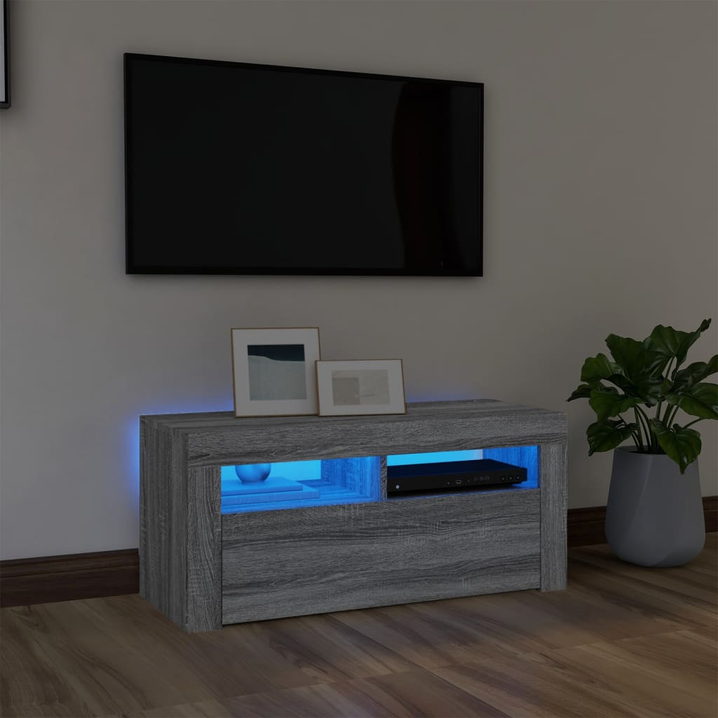 Tv-Benk Med Led-Lys Grå Sonoma 90X35X40 Cm