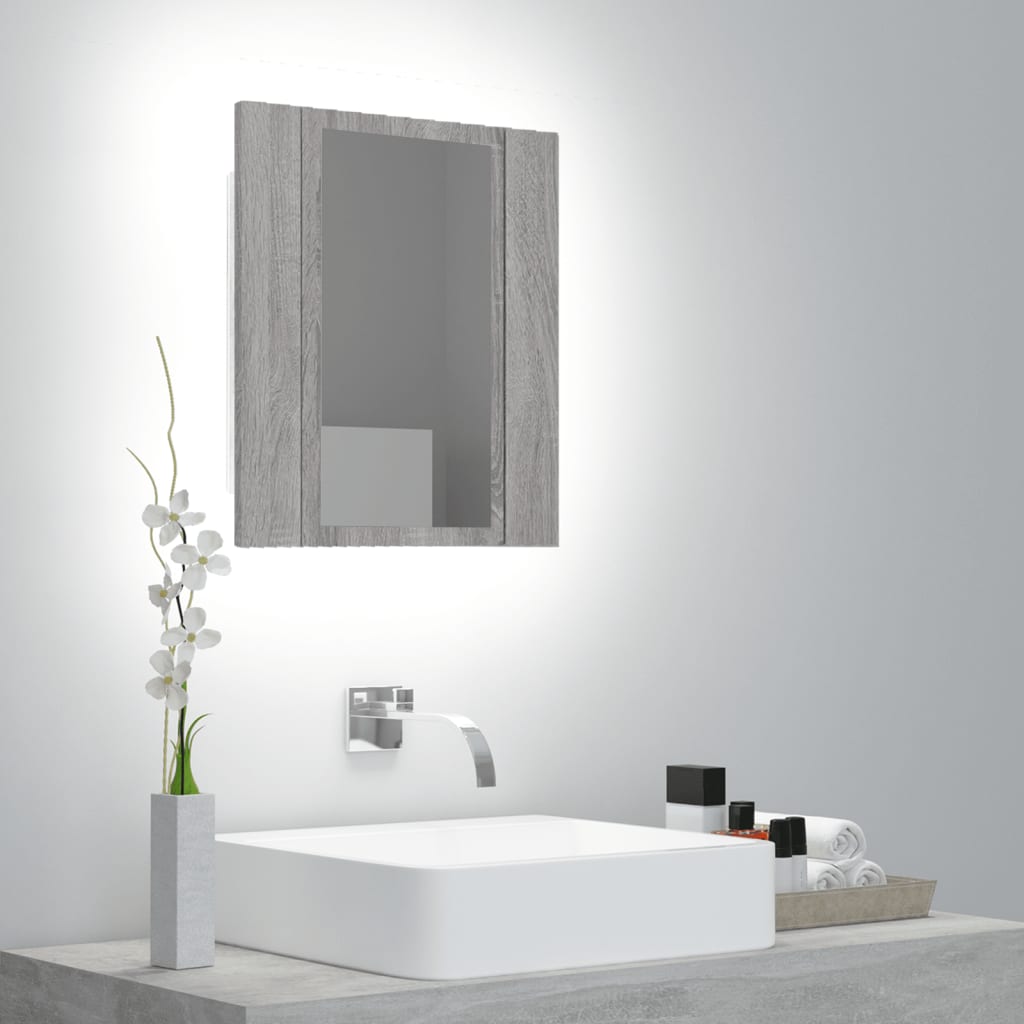 Speilskap Med Led Grå Sonoma 40X12X45 Cm Konstruert Tre