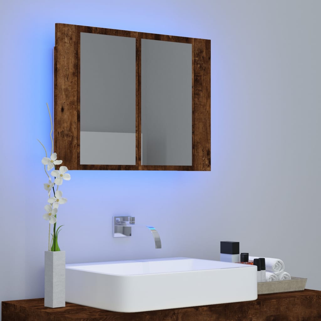 Speilskap Med Led Røkt Eik 60X12X45 Cm Konstruert Tre