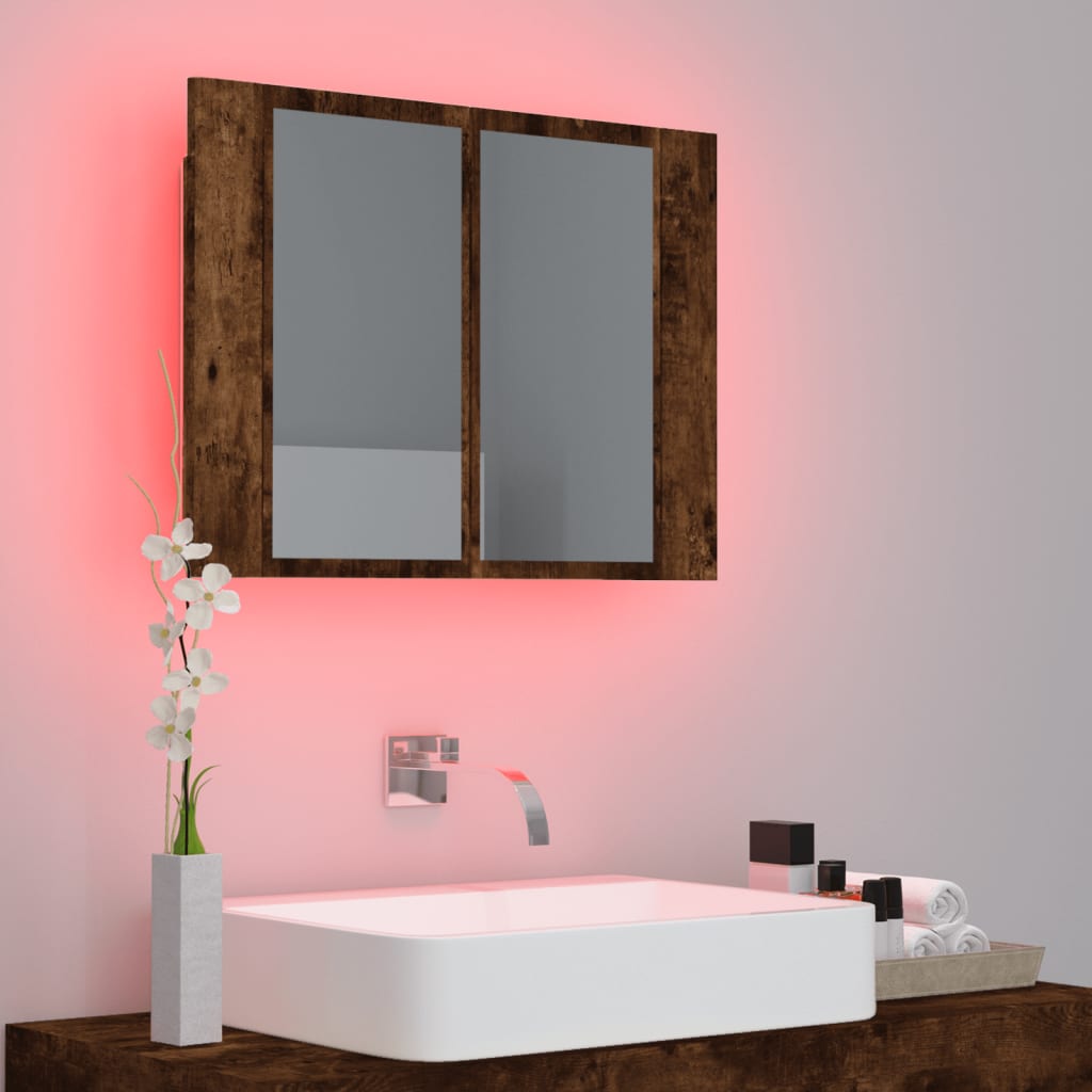 Speilskap Med Led Røkt Eik 60X12X45 Cm Konstruert Tre