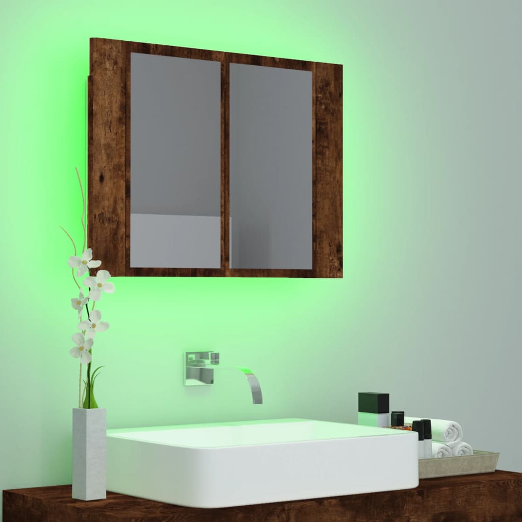 Speilskap Med Led Røkt Eik 60X12X45 Cm Konstruert Tre
