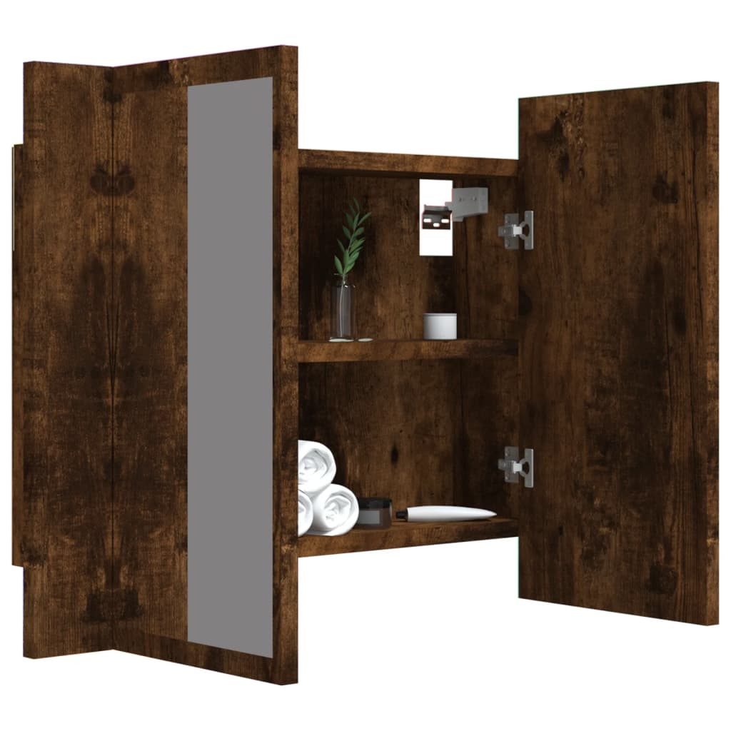 Speilskap Med Led Røkt Eik 60X12X45 Cm Konstruert Tre