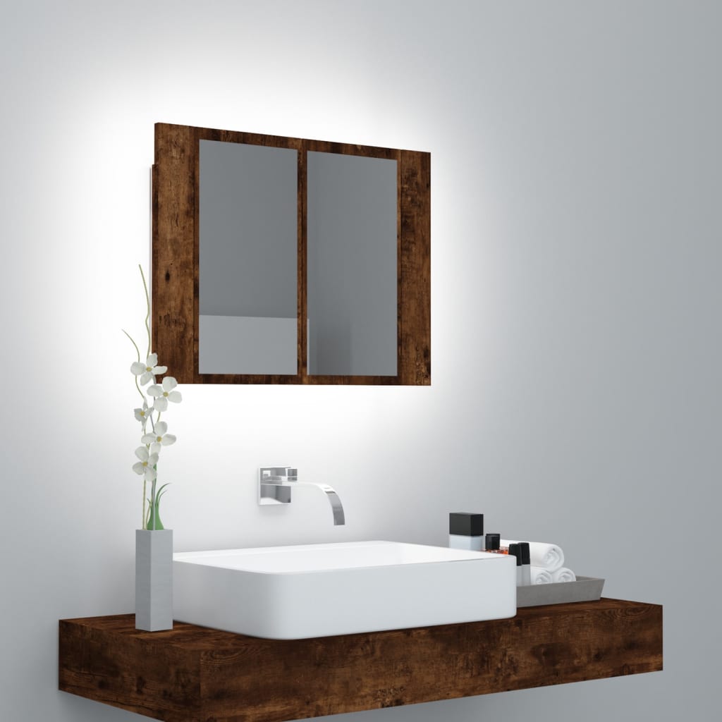 Speilskap Med Led Røkt Eik 60X12X45 Cm Konstruert Tre