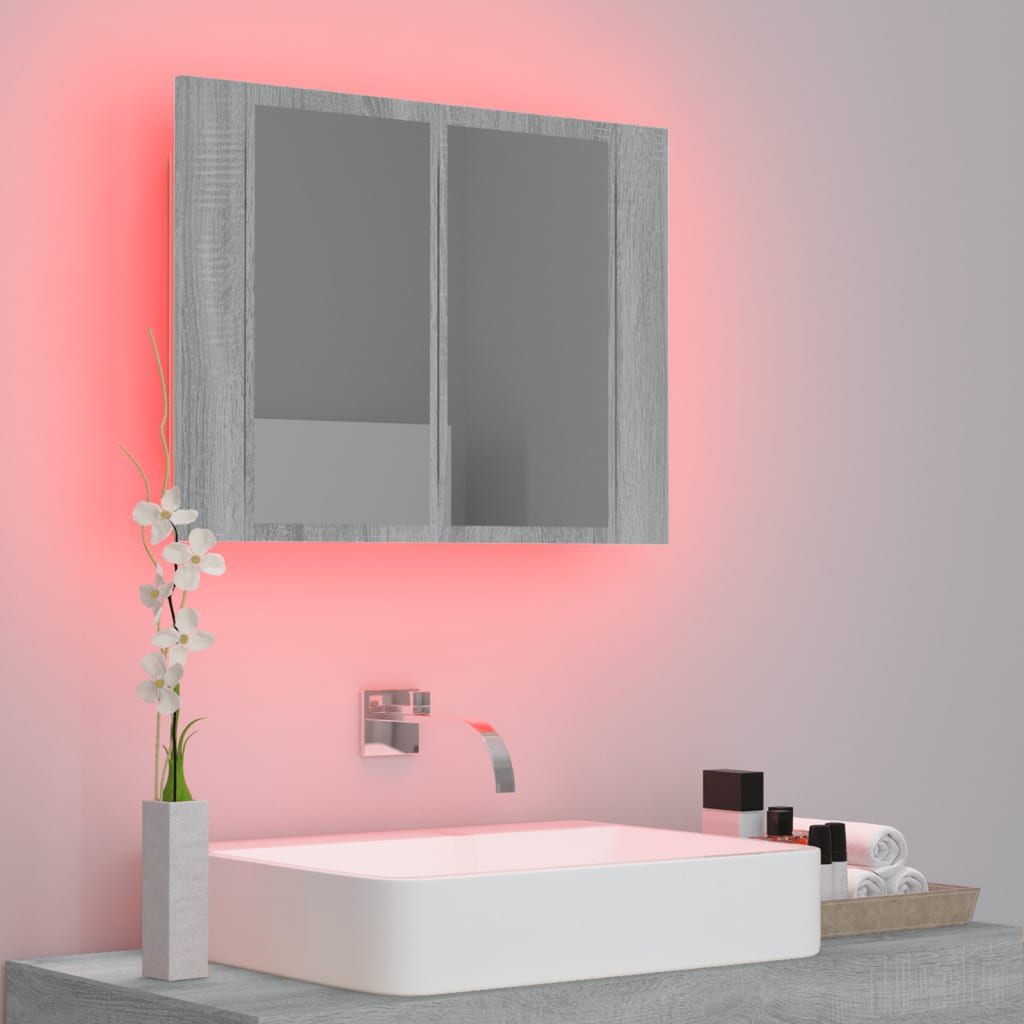 Speilskap Med Led Grå Eik 60X12X45 Cm Konstruert Tre