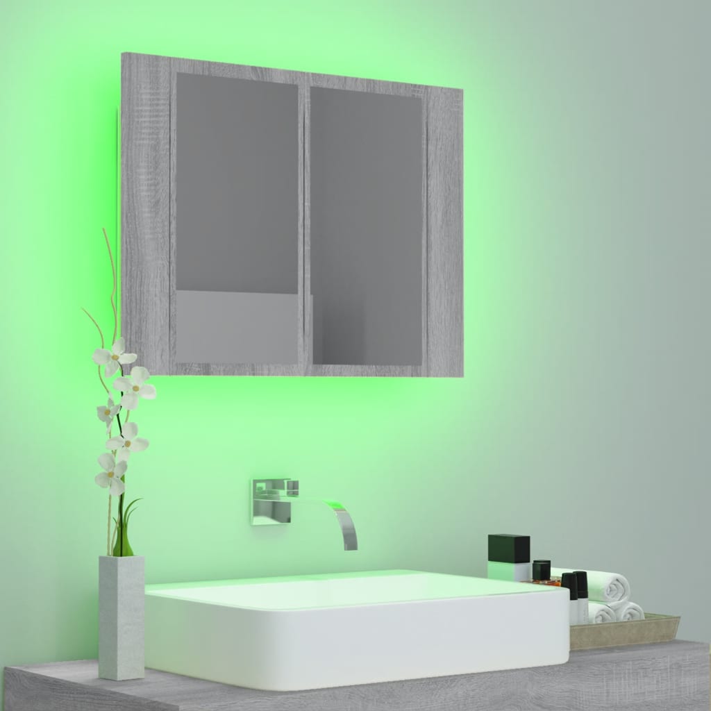 Speilskap Med Led Grå Eik 60X12X45 Cm Konstruert Tre