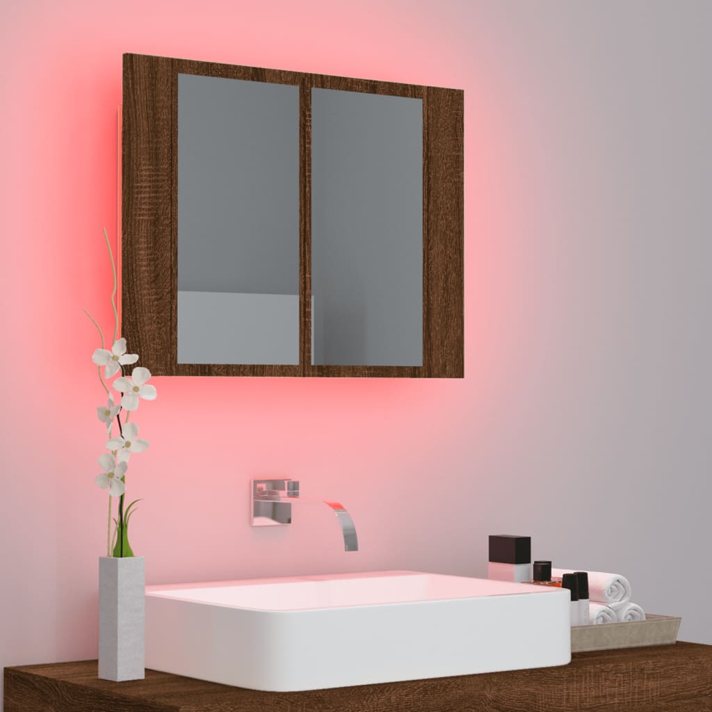 Speilskap Med Led Brun Eik 60X12X45 Cm Konstruert Tre