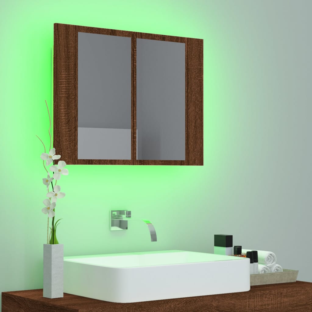 Speilskap Med Led Brun Eik 60X12X45 Cm Konstruert Tre