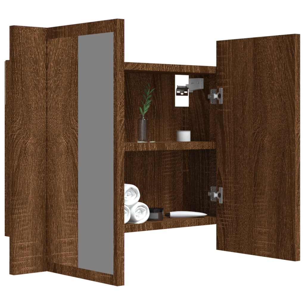 Speilskap Med Led Brun Eik 60X12X45 Cm Konstruert Tre