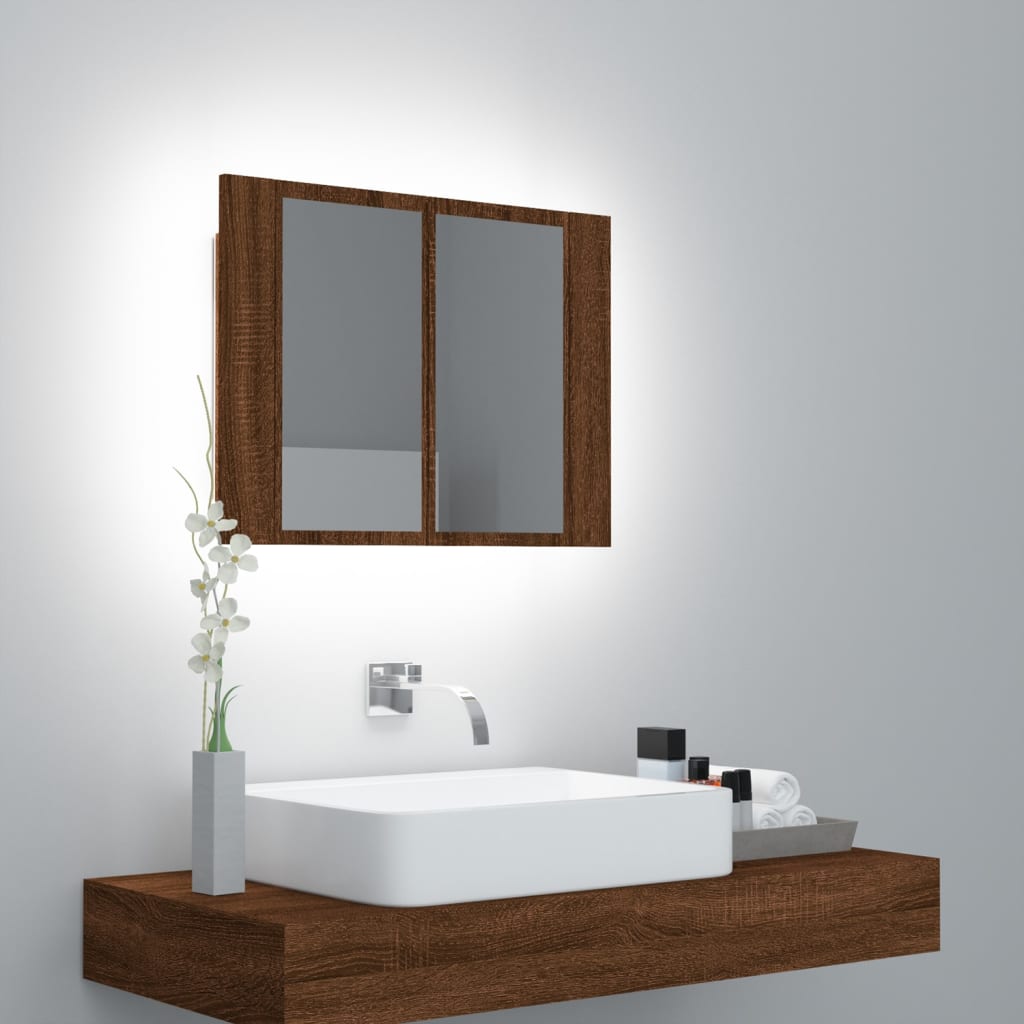 Speilskap Med Led Brun Eik 60X12X45 Cm Konstruert Tre