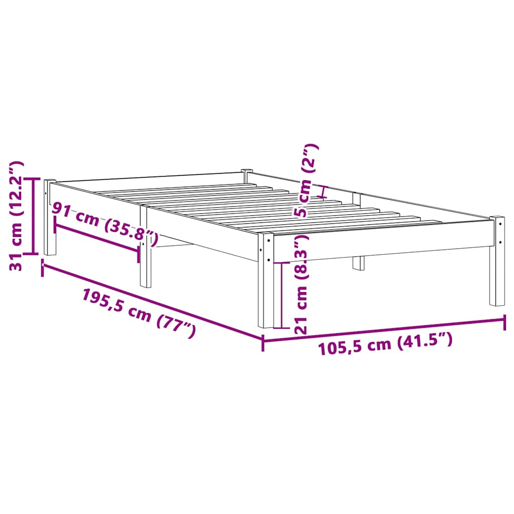 Sengeramme Uten Madrass 100X190 Cm Heltre Furu