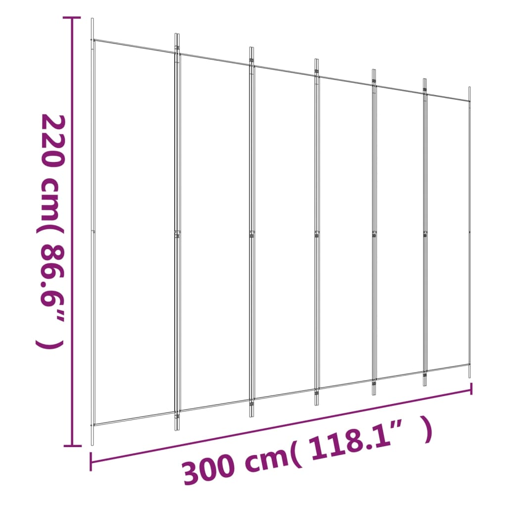 Romdeler 6 Paneler Hvit 300X220 Cm Stoff