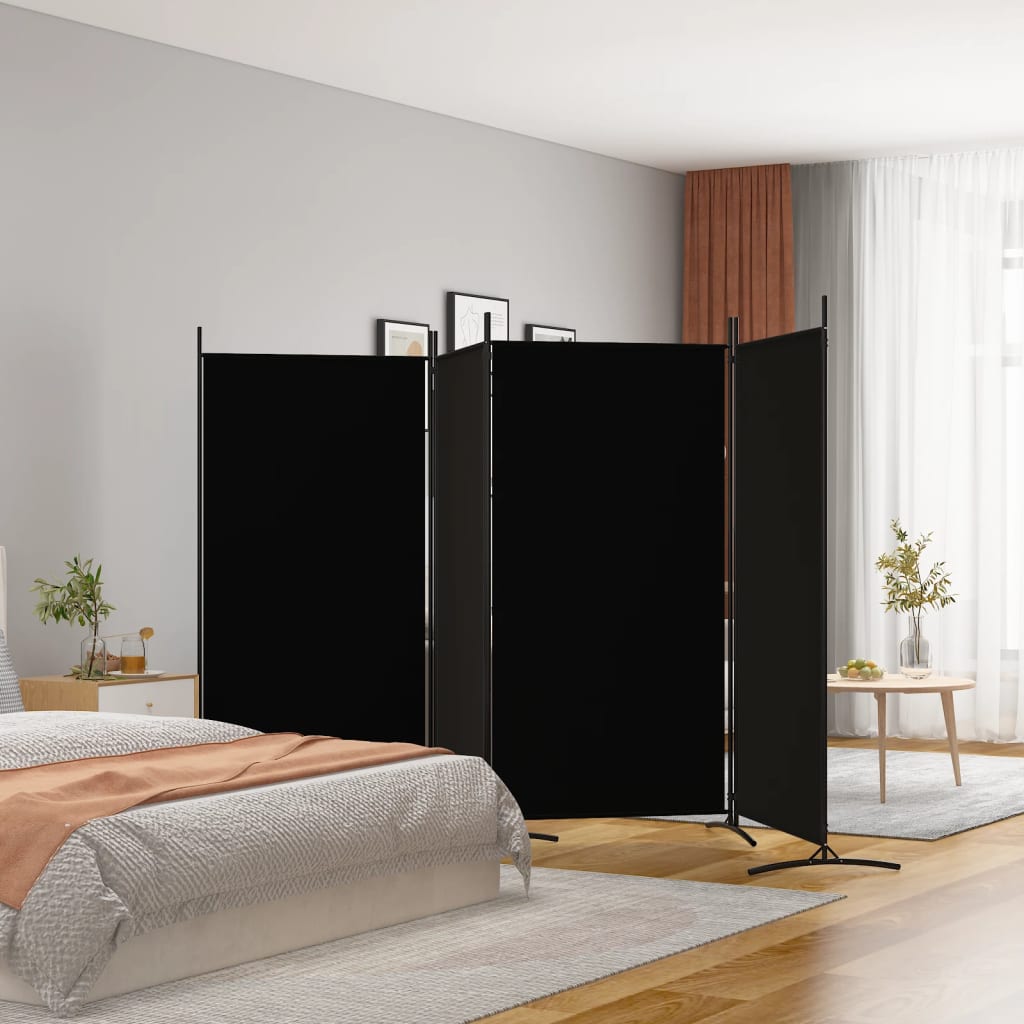 Romdeler 4 Paneler Svart 346X180 Cm Stoff