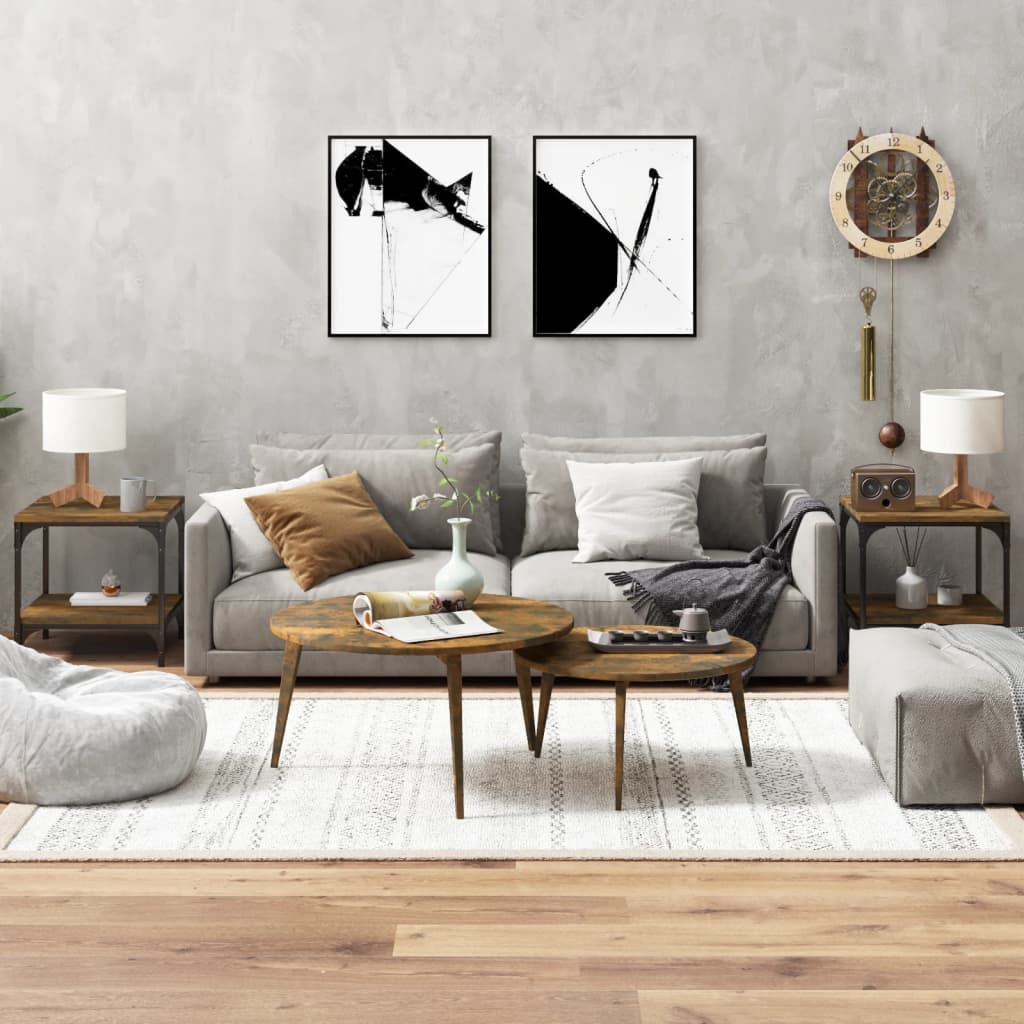 Sidebord 2 Stk Røkt Eik 40X40X40 Cm Konstruert Tre