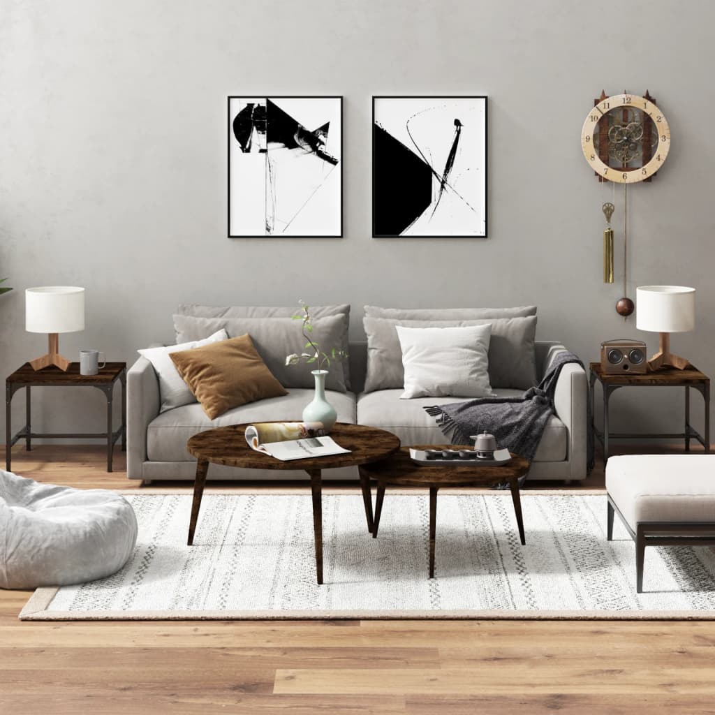 Sidebord 2 Stk Røkt Eik 40X40X35 Cm Konstruert Tre