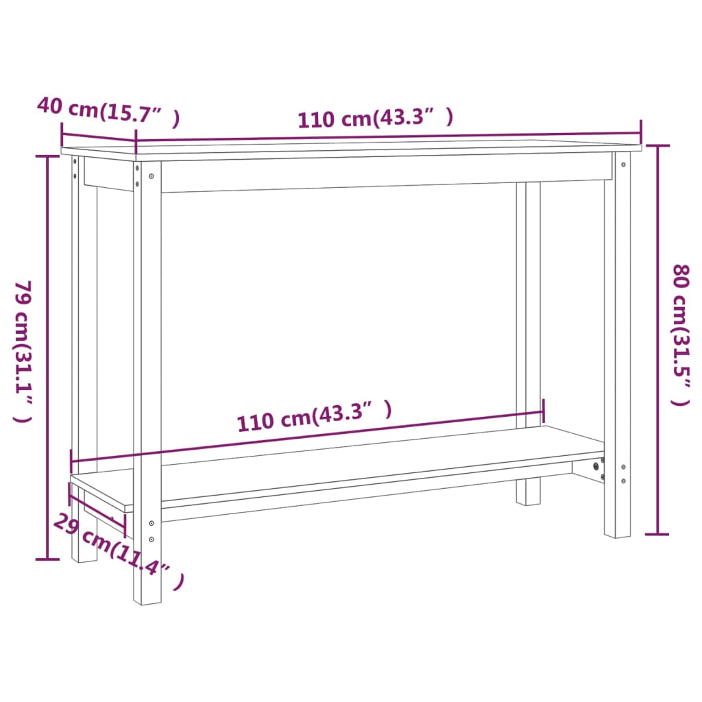 Konsollbord Hvit 110X40X80 Cm Heltre Furu